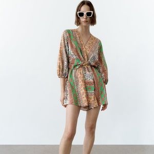 ZARA printed belted romper